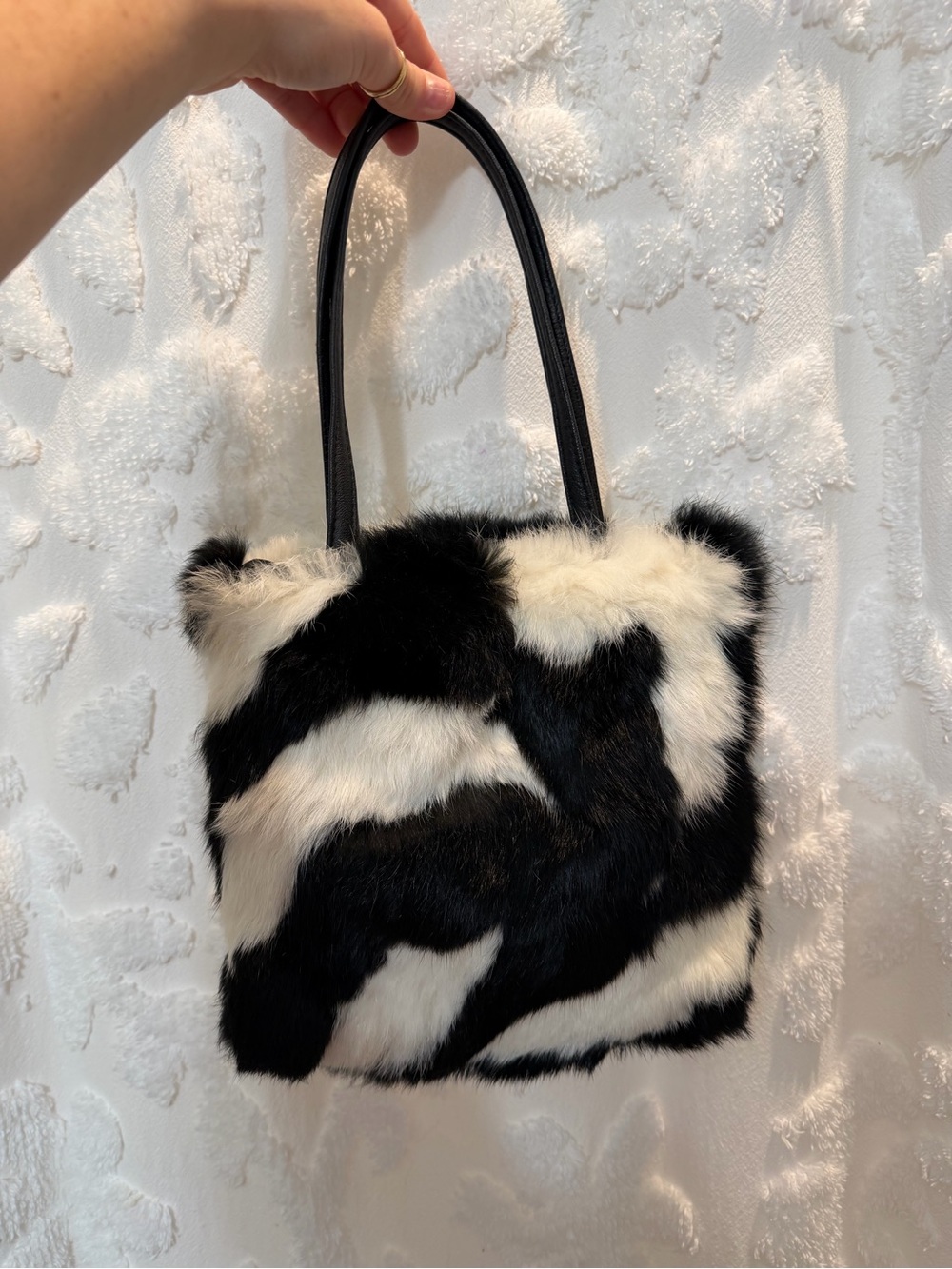 Vintage Bebe real rabbit fur zebra print handbag
